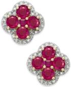 Ruby (4 Ct. T.w.) And Diamond (1/4 Ct. T.w.) Clover Earrings In 14k Gold