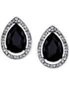 2028 Silver-tone Black Stone And Pave Stud Earrings