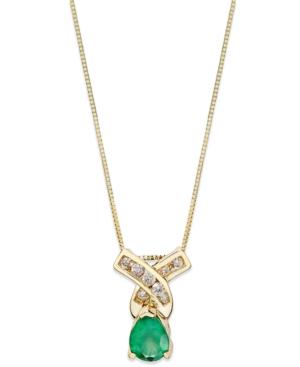 Emerald (3/4 Ct. T.w.) And Channel Set Diamond (1/8 Ct. T.w.) Pendant Necklace In 14k Gold