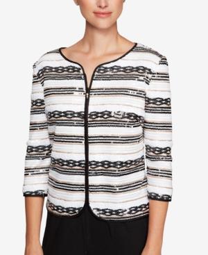 Alex Evenings Sequined Stripe Zip Jacket