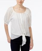 Bcx Juniors' Lace-trim Tie-hem Peasant Top