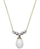 10k Gold White Topaz (1/5 Ct. Tw.) And Cultured Freshwater Pearl (9x7mm) Necklace