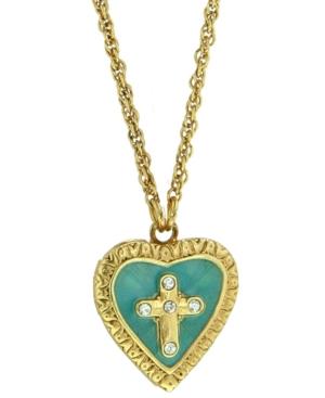 Vatican Necklace, Gold-tone And Turquoise Enamel Heart Cross Pendant
