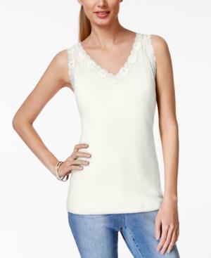 Karen Scott Lace-trim Tank Top, Only At Macy's