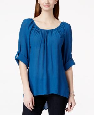 Karen Kane Scoop-neck Roll-tab Asymmetrical Top