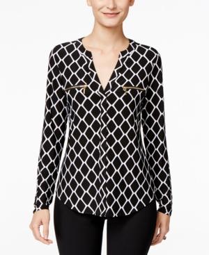 Inc International Concepts Printed Zip-pocket Blouse, Created For Macy's