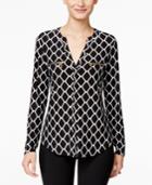 Inc International Concepts Printed Zip-pocket Blouse, Created For Macy's