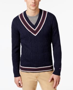Tommy Hilfiger Men's V-neck Cable-knit Cotton Sweater