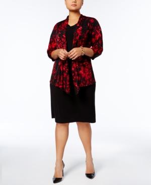 Connected Plus Size Rose-print Layered Look Dress
