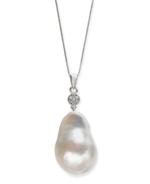 Cultured Baroque Pearl (16mm) & Diamond Accent 18 Pendant Necklace In 14k White Gold
