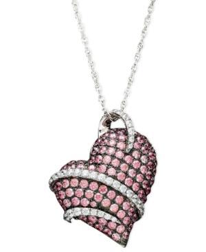 Arabella Sterling Silver Heart Pendant, Pink Swarovski Zirconia Heart Pendant
