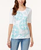 Karen Scott Embellished Graphic Elbow-sleeve Top, Only At Macy's