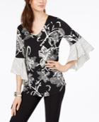 Alfani Printed Bell-sleeve Top, Created For Macy's