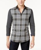 Armani Exchange Men's Solid-sleeve Plaid Stretch Shirt