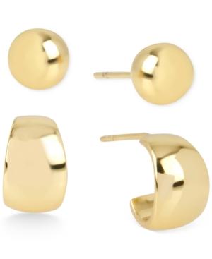 Touch Of Silver Ball And Hoop Duo Set Of Earrings In 14k Gold-plating