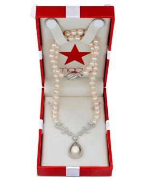 Arabella Bridal Cultured Freshwater Pearl (8mm) And Swarovski Zirconia Necklace In Sterling Silver