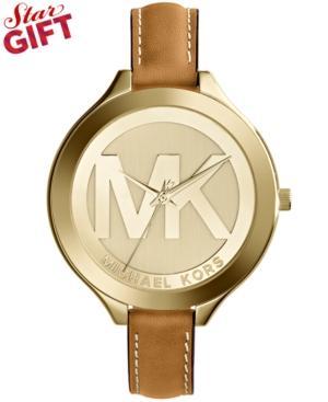 Michael Kors Women's Slim Runway Luggage Leather Strap Watch 42mm Mk2326