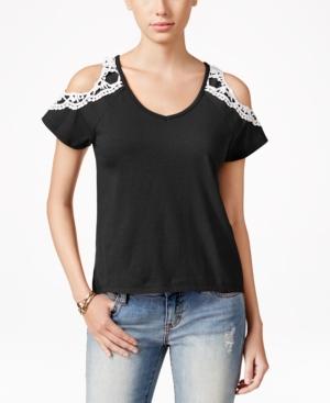 Almost Famous Juniors' Crocheted Cold-shoulder Blouse
