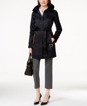 Jones New York Water-resistant Faux-suede-trim Satin Trench Coat