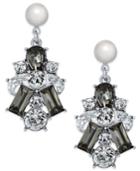 Charter Club Silver-tone Clear & Jet Crystal With Imitation Pearl Drop Earrings, Created For Macy's