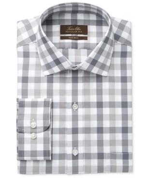 Tasso Elba Men's Classic-fit Non-iron Gray Mega Gingham Dress Shirt, Created For Macy's