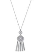 Inc International Concept Silver-tone Crystal Filigree Disc & Chain Tassel Pendant Necklace, Created For Macy's