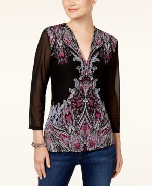Inc International Concepts Printed Illusion-sleeve Top, Created For Macy's