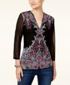 Inc International Concepts Printed Illusion-sleeve Top, Created For Macy's
