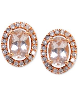 Morganite (1 Ct. T.w.) And Diamond (1/3 Ct. T.w.) Oval Button Stud Earrings In 14k Rose Gold