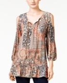 Style & Co. Printed Cold-shoulder Peasant Top, Only At Macy's