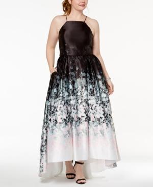 Betsy & Adam Plus Size Ombre Printed Lace-up Gown