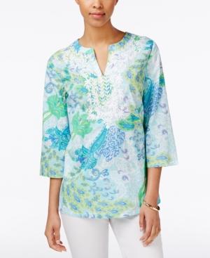 Charter Club Paisley-print Embroidered Tunic, Only At Macy's