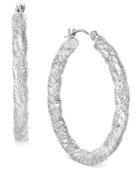 Patterned Hoop Earrings In 10k White Gold