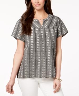 Style & Co Textured Cotton Split-neck Top, Created For Macy's