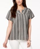 Style & Co Textured Cotton Split-neck Top, Created For Macy's