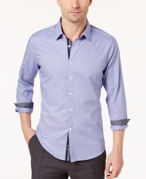 Ryan Seacrest Distinction Men's Blue Micro-pattern Button Placket Woven Shirt, Created For Macy's