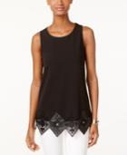 Alfani Sleeveless Faux-leather Trim Top, Only At Macy's