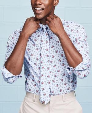 Bar Iii Men's Slim-fit Stretch Easy Care Coral Blue Floral Glenplaid Dress Shirt, Created For Macy's