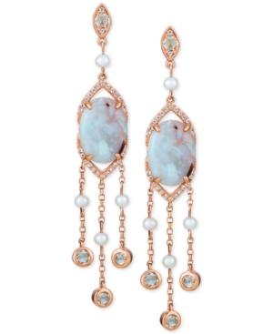 Le Vian Turquoise Aquaprase (14 X 10mm), White Topaz (1 Ct. T.w.) & Cultured Freshwater Pearl (3mm) Drop Earrings In 14k Rose Gold