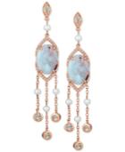 Le Vian Turquoise Aquaprase (14 X 10mm), White Topaz (1 Ct. T.w.) & Cultured Freshwater Pearl (3mm) Drop Earrings In 14k Rose Gold