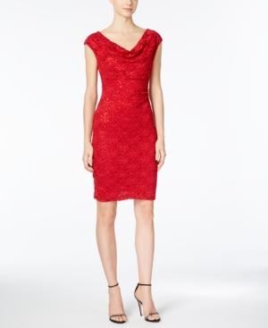 Connected Petite Sleeveless Sequined Lace Dress