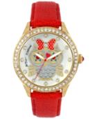 Betsey Johnson Women's Red Leather Strap Watch 42mm Bj00131-76