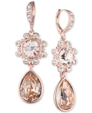 Givenchy Rose Gold-tone Crystal Flower Teardrop Drop Earrings