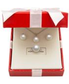 Cultured Freshwater Pearl (8mm) And White Topaz (1/4 Ct. T.w.) Jewelry Set In Sterling Silver