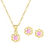 Children's Cubic Zirconia Flower Jewelry Set In 18k Gold Over Sterling Silver