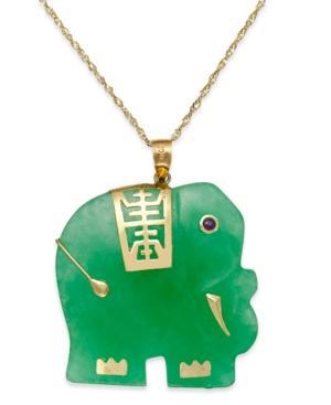 Dyed Jade Elephant Pendant Necklace In 14k Gold (25mm)