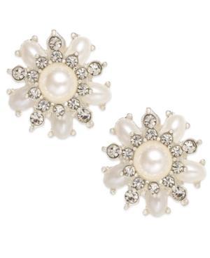 Charter Club Silver-tone Imitation Pearl Cluster Clip-on Earrings