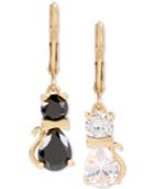 Betsey Johnson Gold-tone Crystal Cat Mismatch Drop Earrings