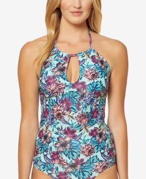 Jessica Simpson Printed High-neck Keyhole Tankini Top Women's Swimsuit