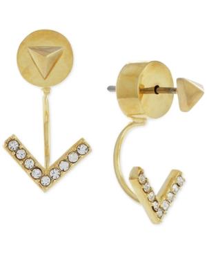 Vince Camuto Gold-tone Pyramid Stud Pave V Front And Back Earrings